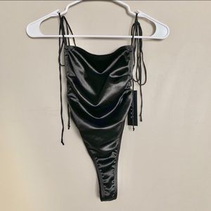 LATI LACED UP BODICE IN SATIN BLACK